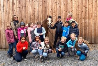 Kinder lernen den Umgang mit Ponies.